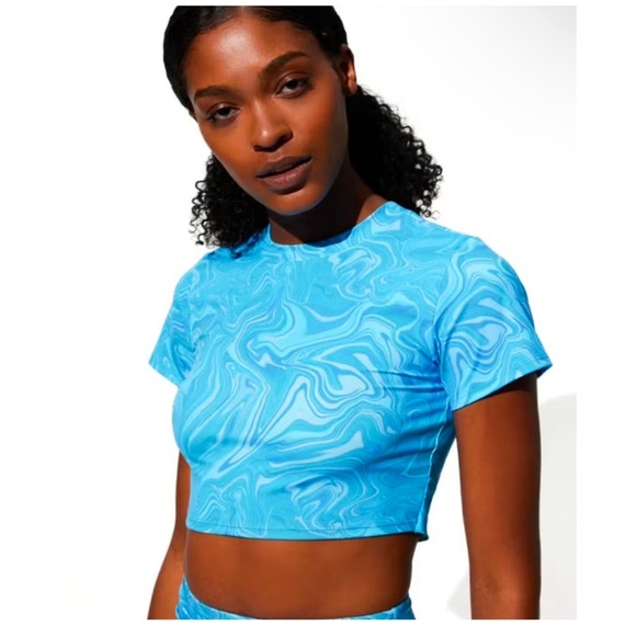 EleVen By Venus Williams | Wrapped Cropped Tee In Arctic Blue Marble | S - Picture 1 of 9